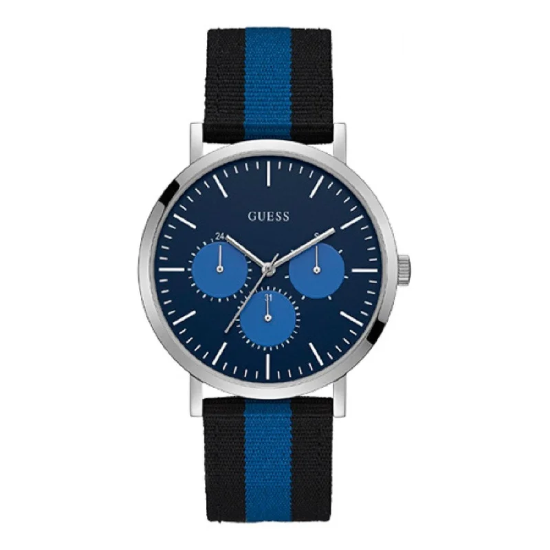 Neon color watches-Guess Men's W1045G1 Slate Multi-Function Black and Blue Nylon Watch