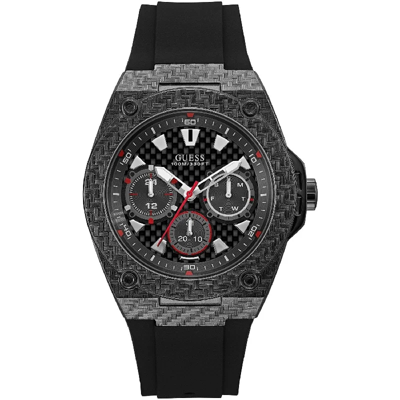 Fine metal watches-Guess Men's W1048G2 Legacy Black Silicone Watch