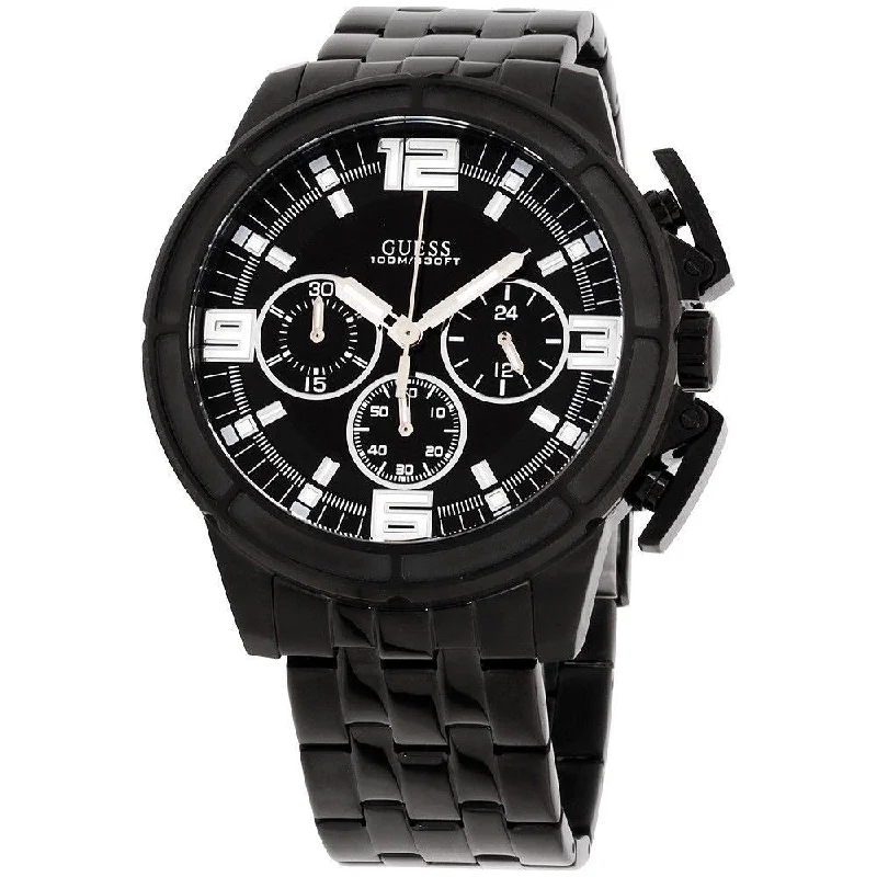 Pure band watches-Guess Men's W1114G1 Apollo Chronograph Black Stainless Steel Watch