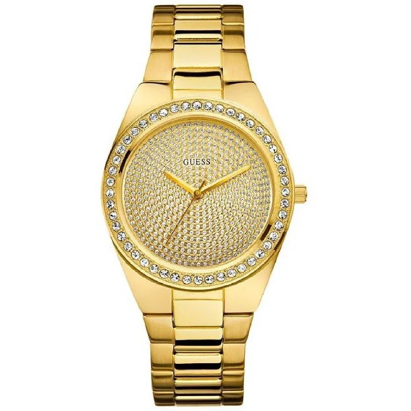 Fine strap watches-Guess Women's U11055L1 Pixie Crystal Gold-Tone Stainless Steel Watch