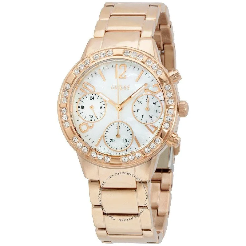 Pure square watches-Guess Women's W0546L3 Chronograph Rose Gold-Tone Stainless Steel Watch