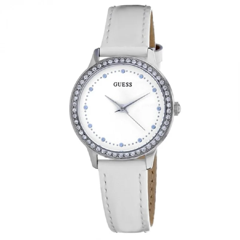 Oval dial watches-Guess Women's W0648L5 Chelsea Crystal White Leather Watch