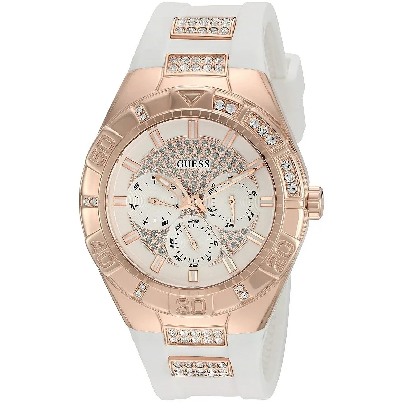 Art face watches-Guess Women's W0653L4 Luna Multi-Function Crystal White Silicone Watch