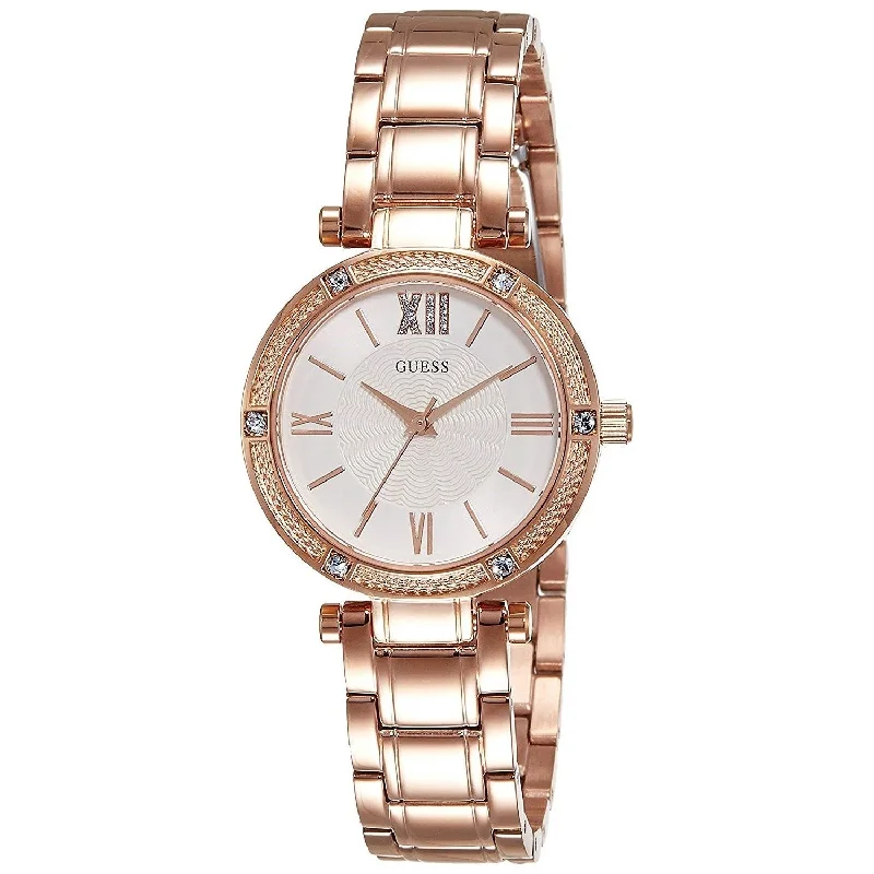 Rubber band watches-Guess Women's W0767L3 Park Ave Crystal Rose-Tone Stainless Steel Watch