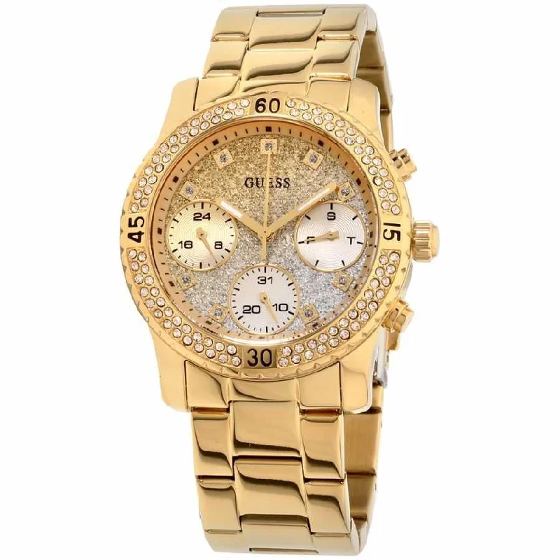 Crystal rim watches-Guess Women's W0774L5 Confetti Chronograph with Gold and SiLver Glitter Gold-Tone Stainless Steel Watch