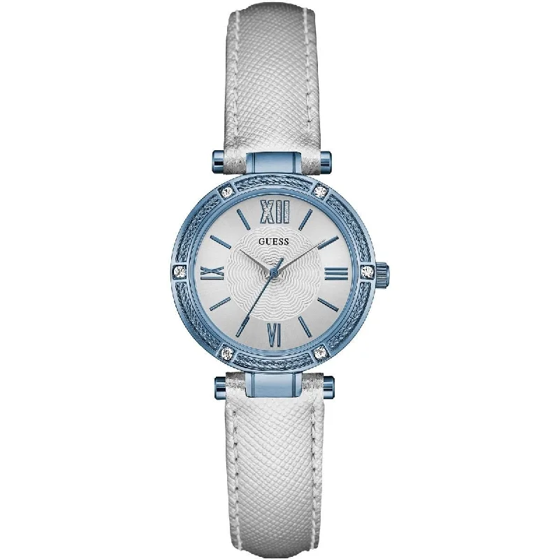 Lily bezel watches-Guess Women's W0838L3 Park Ave Crystal Leather Watch