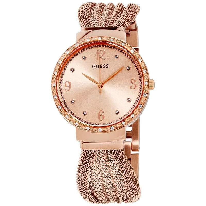 Wide strap watches-Guess Women's W1083L3 Chiffon Rose Gold-Tone Stainless Steel Watch