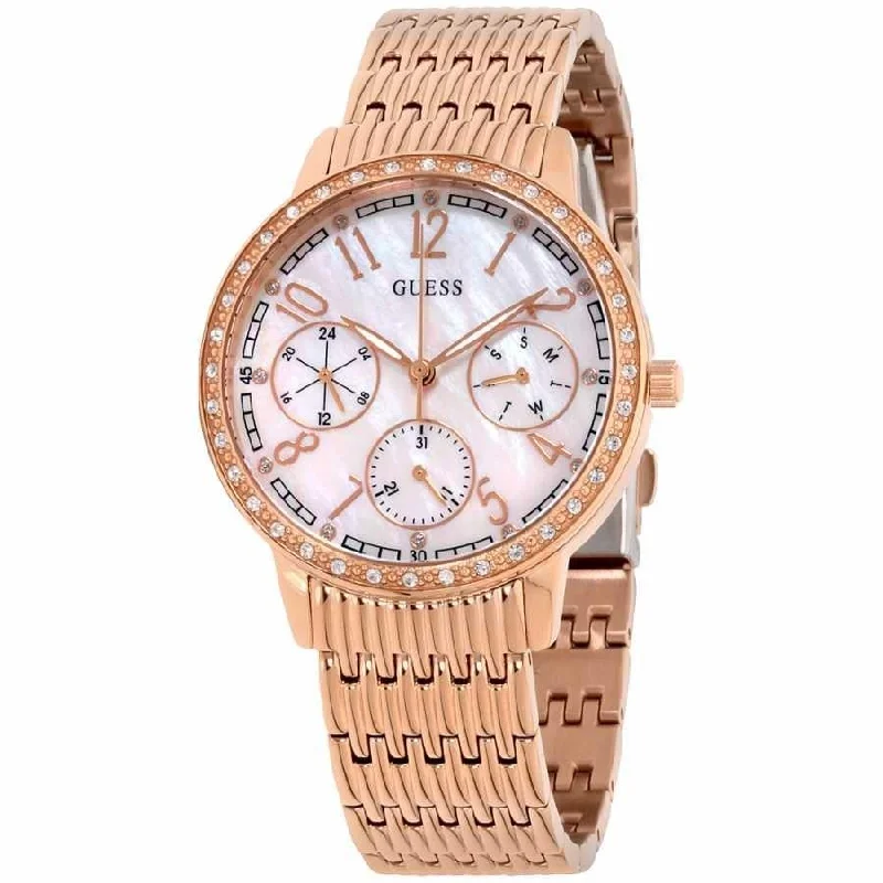 Daily bold watches-Guess Women's W1086L2 Lattice Chronograph Rose Gold-Tone Stainless Steel Watch