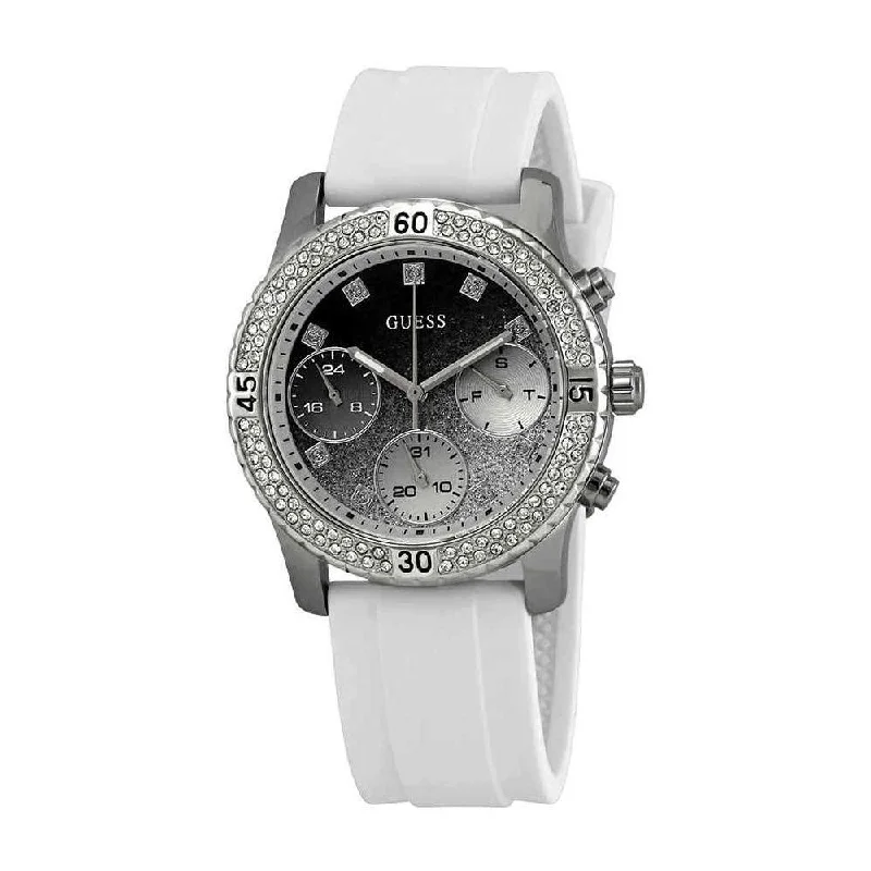 Thick face watches-Guess Women's W1098L1 Confetti White Rubber Watch