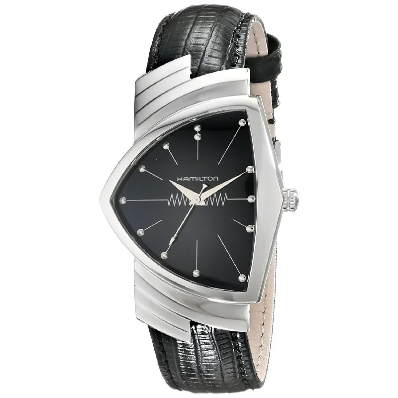 Pure round watches-Hamilton Men's H24411732 Ventura Black Leather Watch