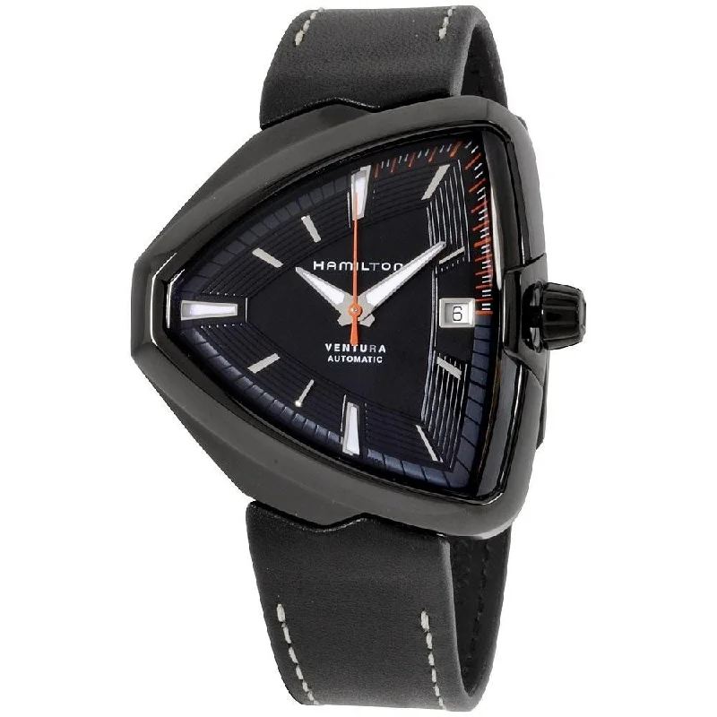 Lily dial watches-Hamilton Men's H24585731 Ventura Elvis80 Black Leather Watch