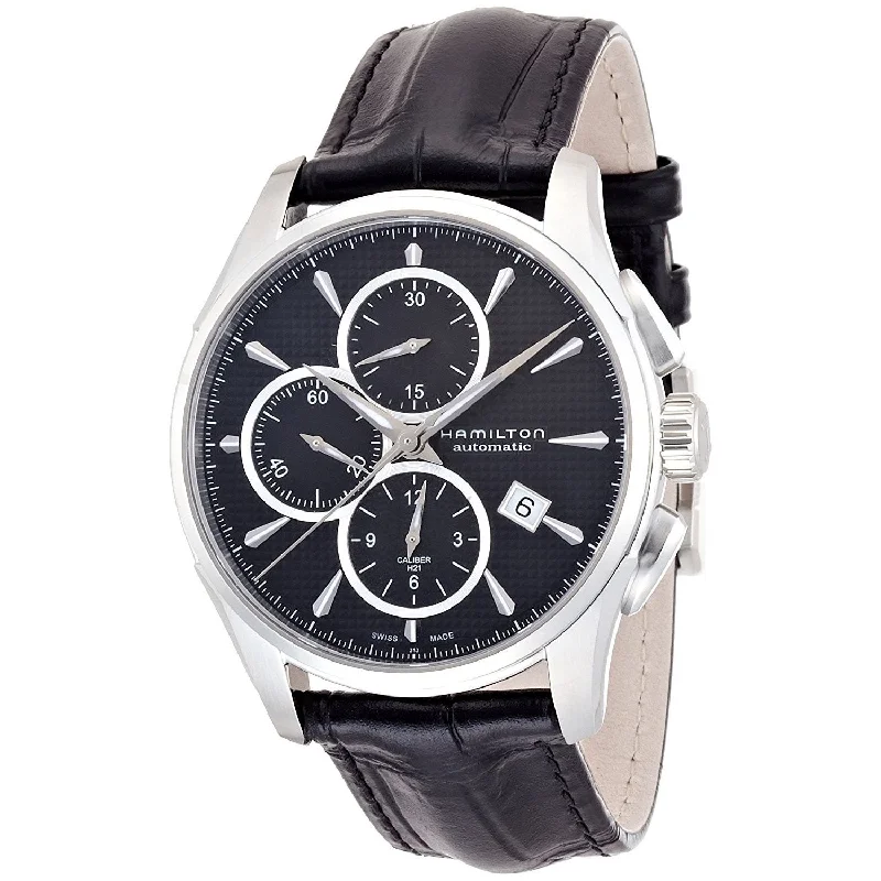 Fine metal watches-Hamilton Men's H32596731 Jazzmaster Chronograph Automatic Black Leather Watch