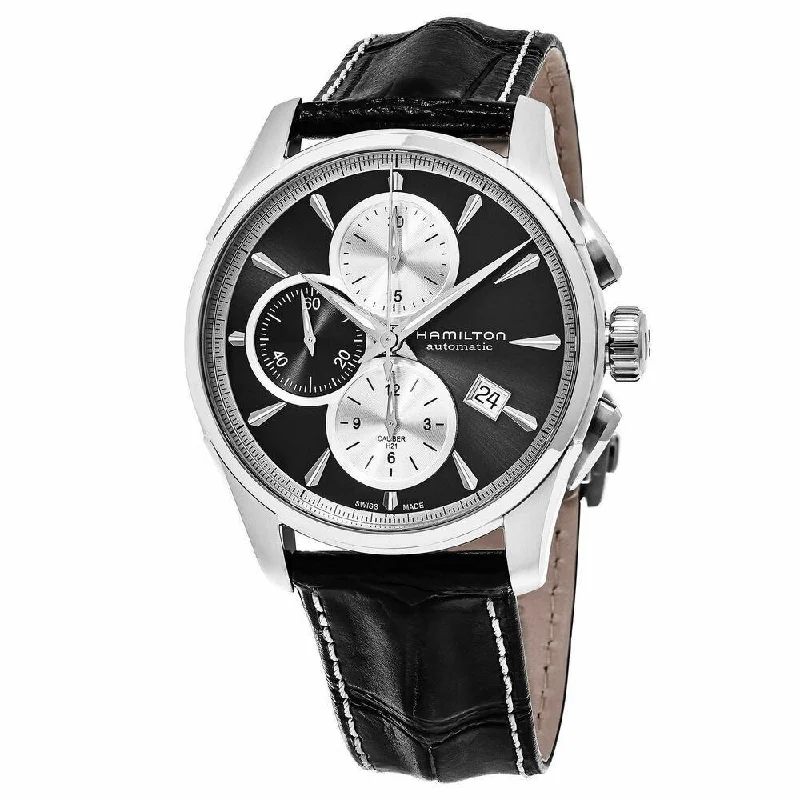 Fine leather watches-Hamilton Men's H32596781 Jazzmaster Chronograph Black Leather Watch