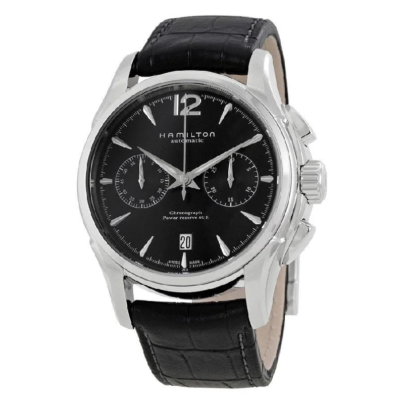 Pure band watches-Hamilton Men's H32606735 American Classic Jazzmaster Chronograph Automatic Black Leather Watch