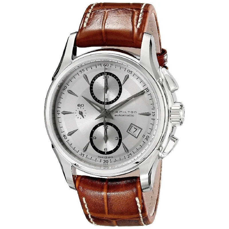 Swirl strap watches-Hamilton Men's H32616553 Jazzmaster Chronograph Automatic Dark Brown Leather Watch