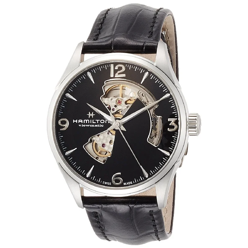 Two-tone strap watches-Hamilton Men's H32705731 Jazzmaster Automatic Black Leather Watch