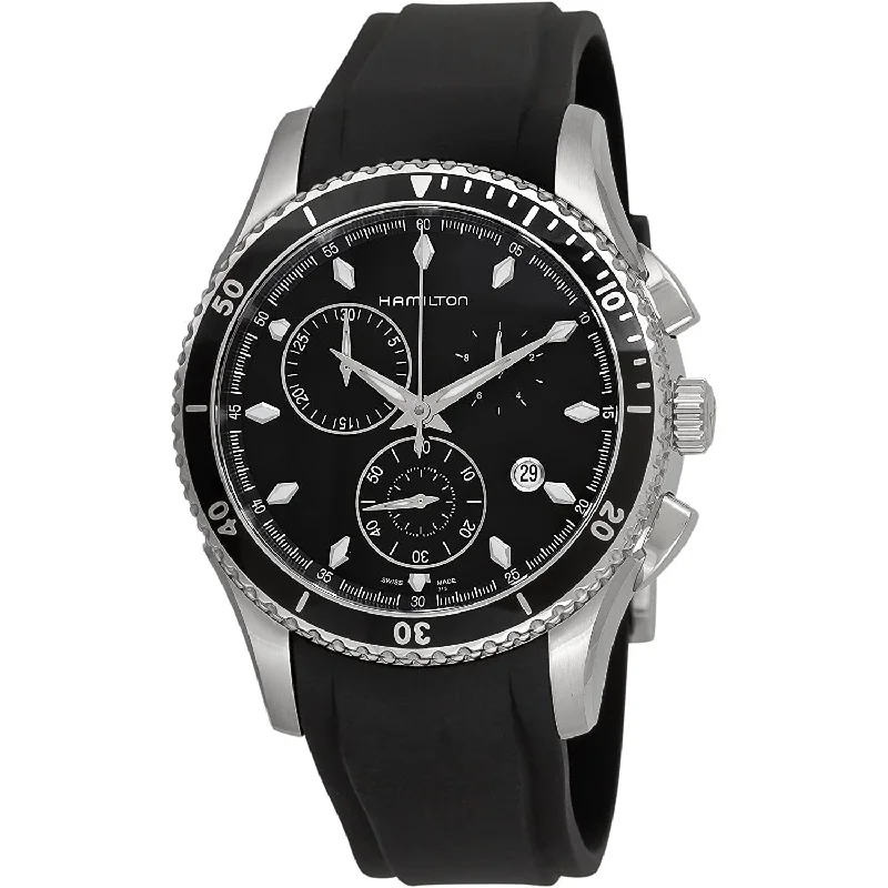 Gem trim watches-Hamilton Men's H37512331 Jazzmaster Seaview Chronograph Black Rubber Watch