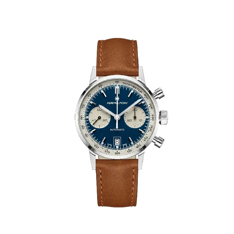 Fine analog watches-Hamilton Men's H38416541 Intra-Matic Chronograph Brown Leather Watch