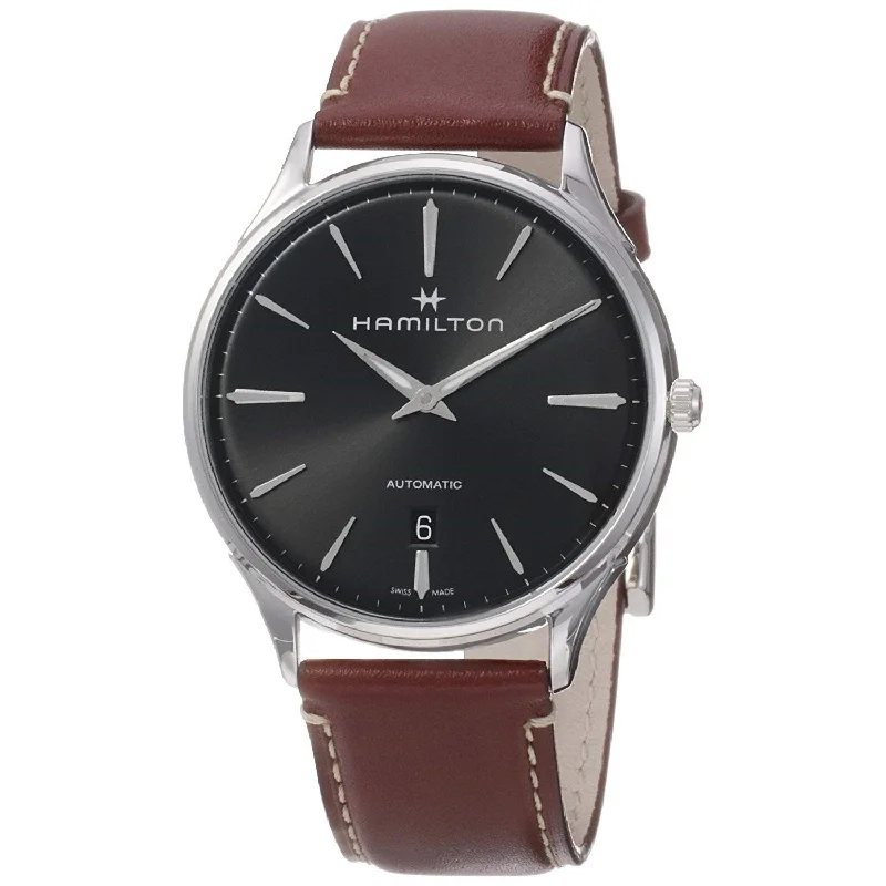 Crafted strap watches-Hamilton Men's H38525881 Jazzmaster Automatic Brown Leather Watch