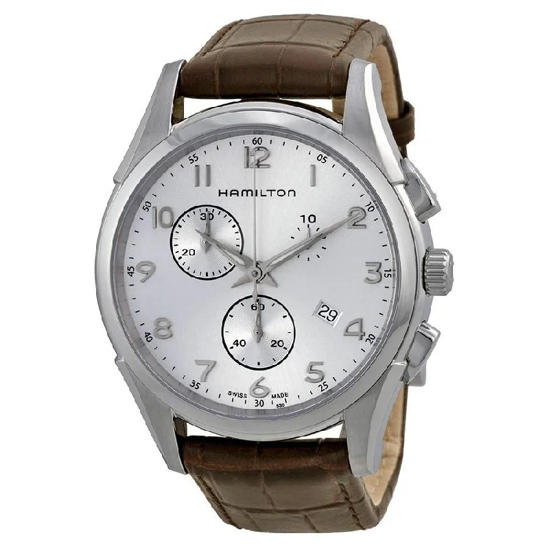 Two-tone rim watches-Hamilton Men's H38612553 Jazzmaster Chronograph Brown Leather Watch