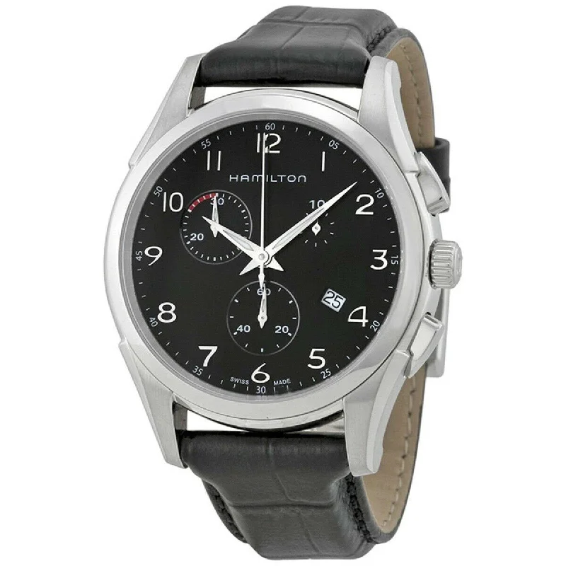 Fine slim watches-Hamilton Men's H38612733 Jazzmaster Chronograph Black Leather Watch