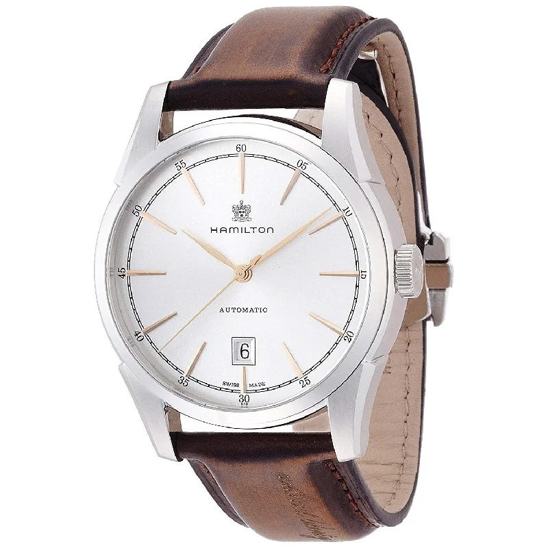 Light rim watches-Hamilton Men's H42415551 Spirit Of Liberty Automatic Brown Leather Watch