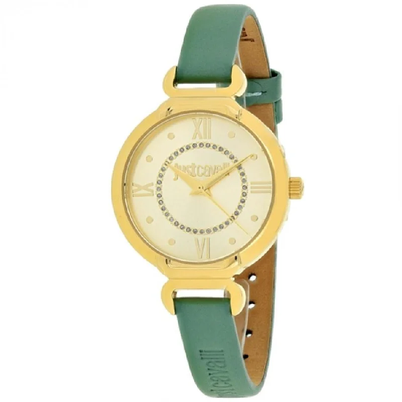 Handcrafted watches-Just Cavalli Women's 7251526501 Hook J Green Leather Watch