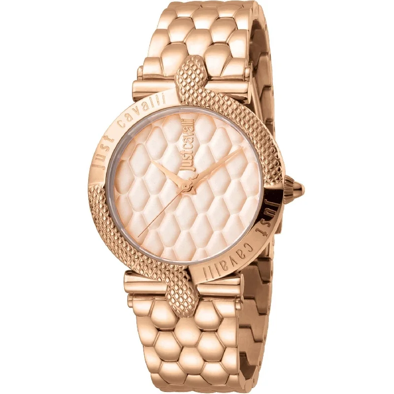 Fine analog watches-Just Cavalli Women's JC1L047M0075 Carattere Rose Gold-Tone Stainless Steel Watch