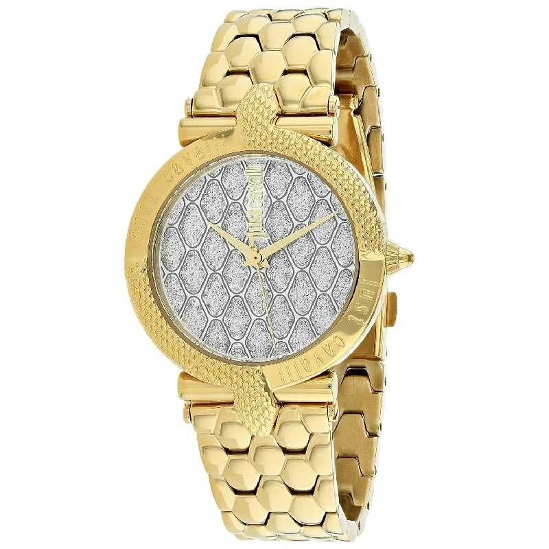 Pure square watches-Just Cavalli Women's JC1L047M0105 Carattere Gold-Tone Stainless Steel Watch