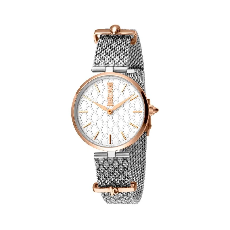 Oval dial watches-Just Cavalli Women's JC1L060M0095 Trama Two-Tone Stainless Steel Watch