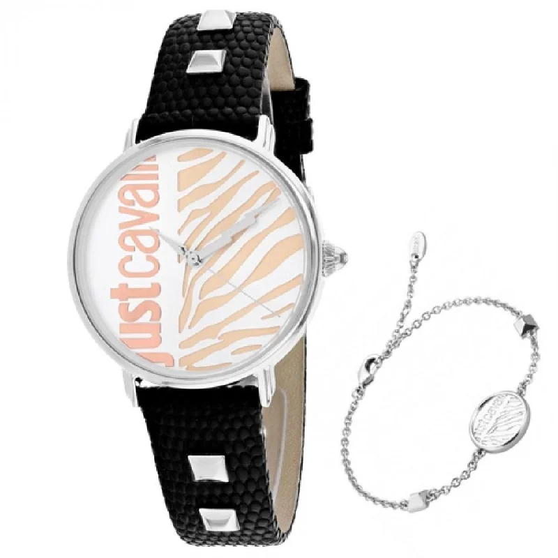 Lily bezel watches-Just Cavalli Women's JC1L077L0015 Zebra Black Leather Watch