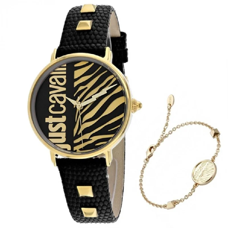 Bold sport watches-Just Cavalli Women's JC1L077L0025 Zebra Black Leather Watch