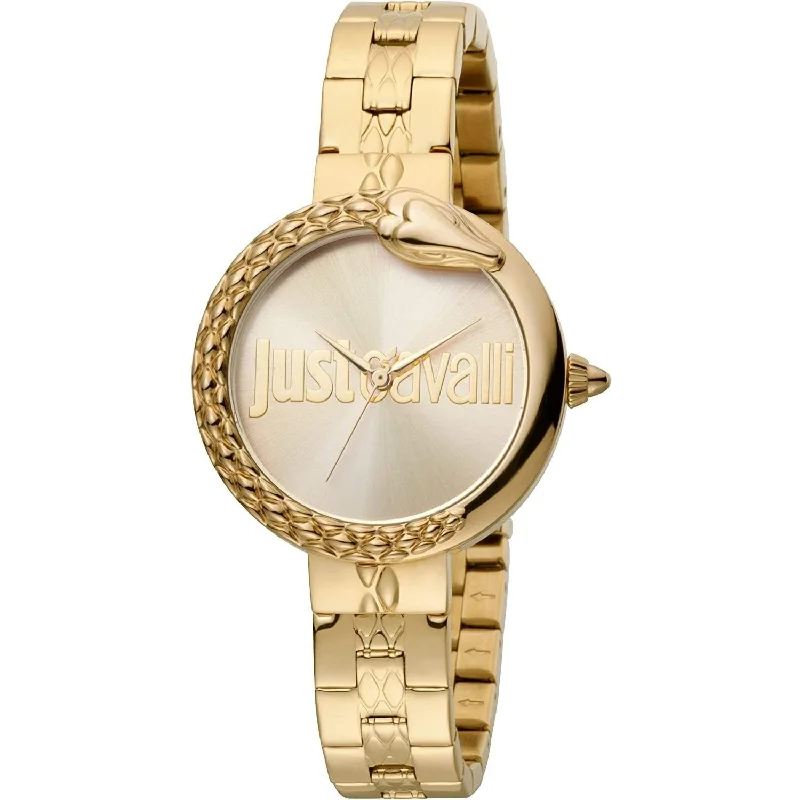 Green strap watches-Just Cavalli Women's JC1L097M0075 JC Moment Gold-Tone Stainless Steel Watch