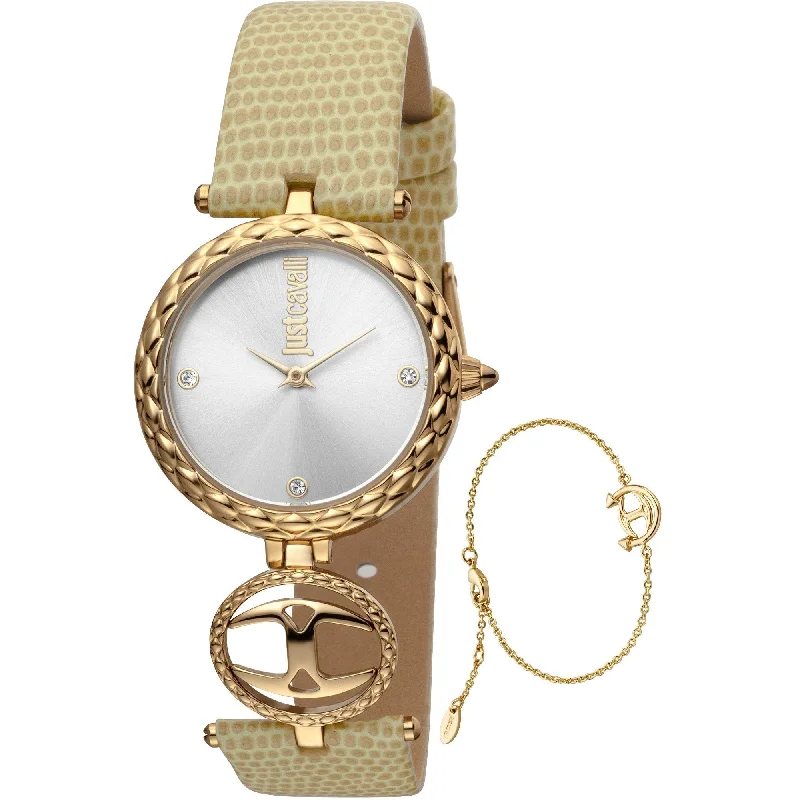 Thick face watches-Just Cavalli Women's JC1L103L0025 JC Mini Beige Leather Watch