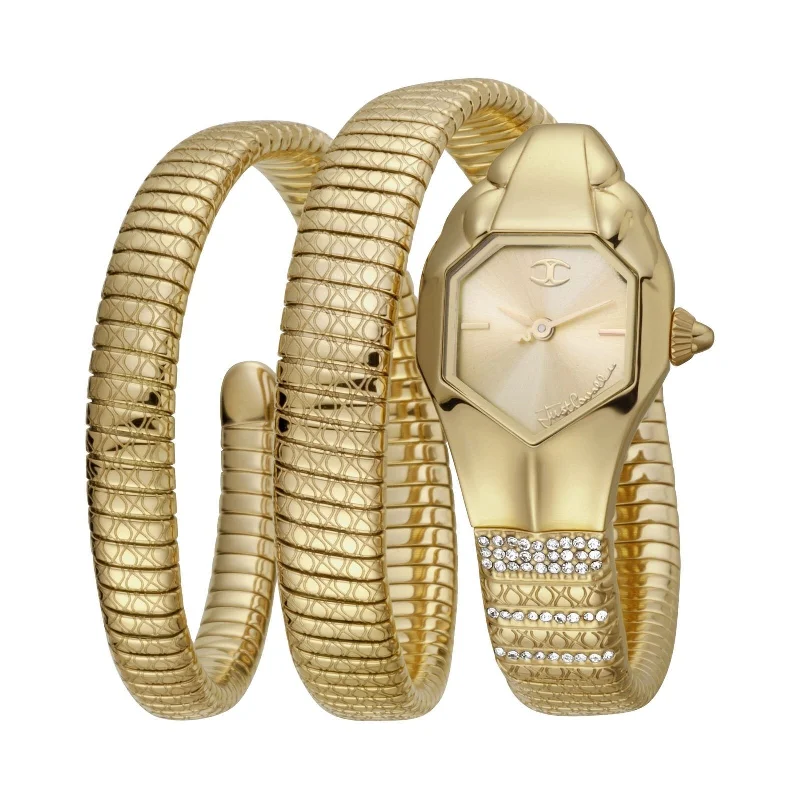 Light rim watches-Just Cavalli Women's JC1L112M0025 Glam Snake Gold-Tone Stainless Steel Watch