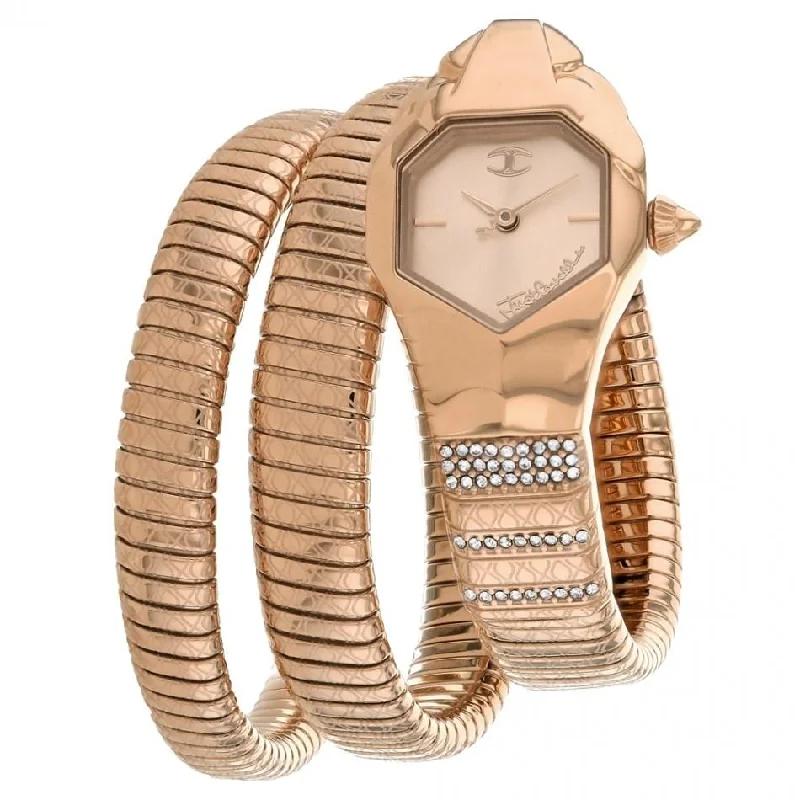 Stone dial watches-Just Cavalli Women's JC1L112M0035 Glam Snake Rose Gold-Tone Stainless Steel Watch