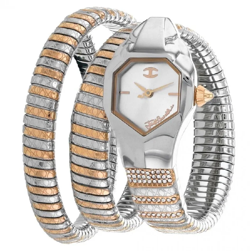 Diamond strap watches-Just Cavalli Women's JC1l112M0055 Glam Snake Two-Tone Stainless Steel Watch