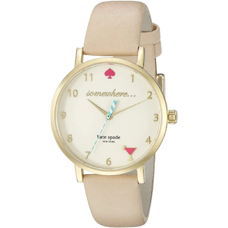 Gloss black watches-Kate Spade Women's 1YRU0484 Metro Beige Leather Watch