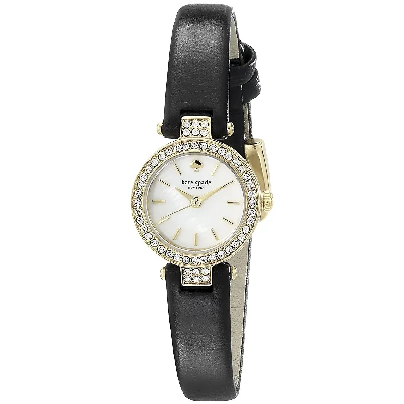 Old style watches-Kate Spade Women's 1YRU0720 New York Metro Crystal Black Leather Watch