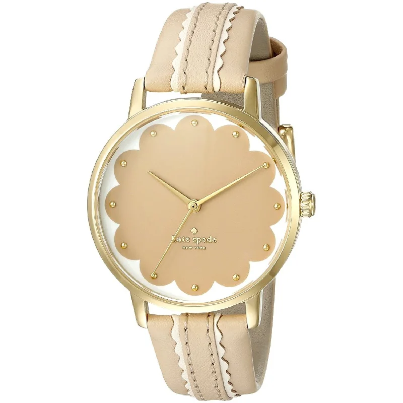 Fused metal watches-Kate Spade Women's KSW1002 Scallop Metro Beige Leather Watch