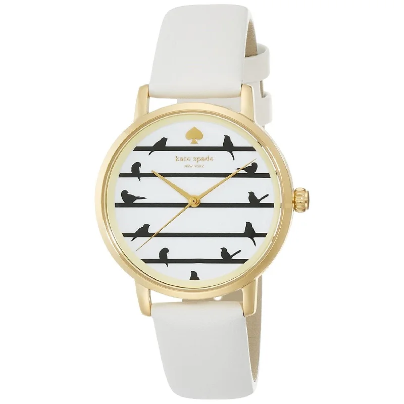 Carved case watches-Kate Spade Women's KSW1043 Metro Little Birds White Leather Watch