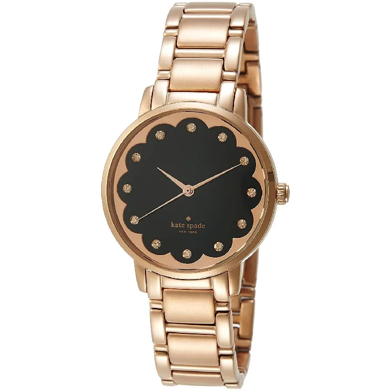 Pearl rim watches-Kate Spade Women's KSW1044 Scallop Metro Crystal Rose-Tone Stainless Steel Watch