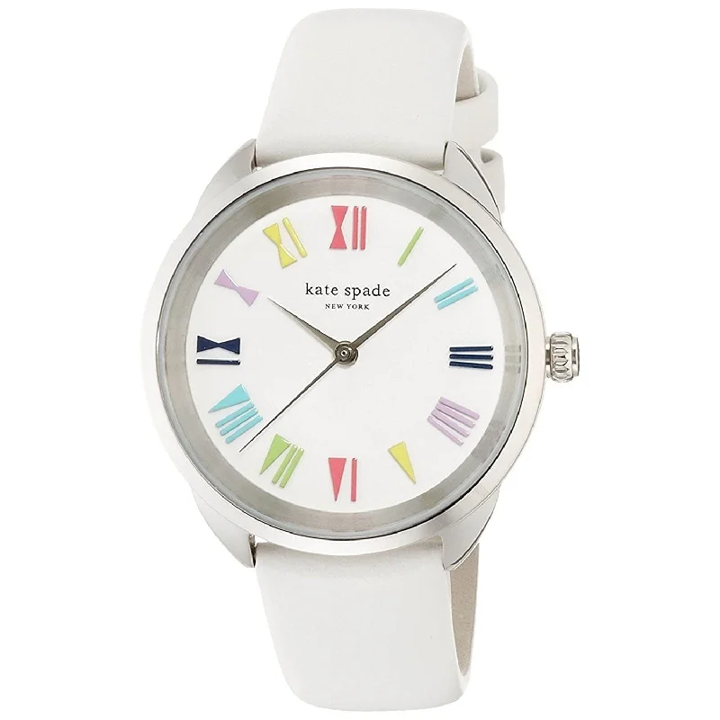 Rover leather watches-Kate Spade Women's KSW1092 Crosstown Bow Roman Font White Leather Watch