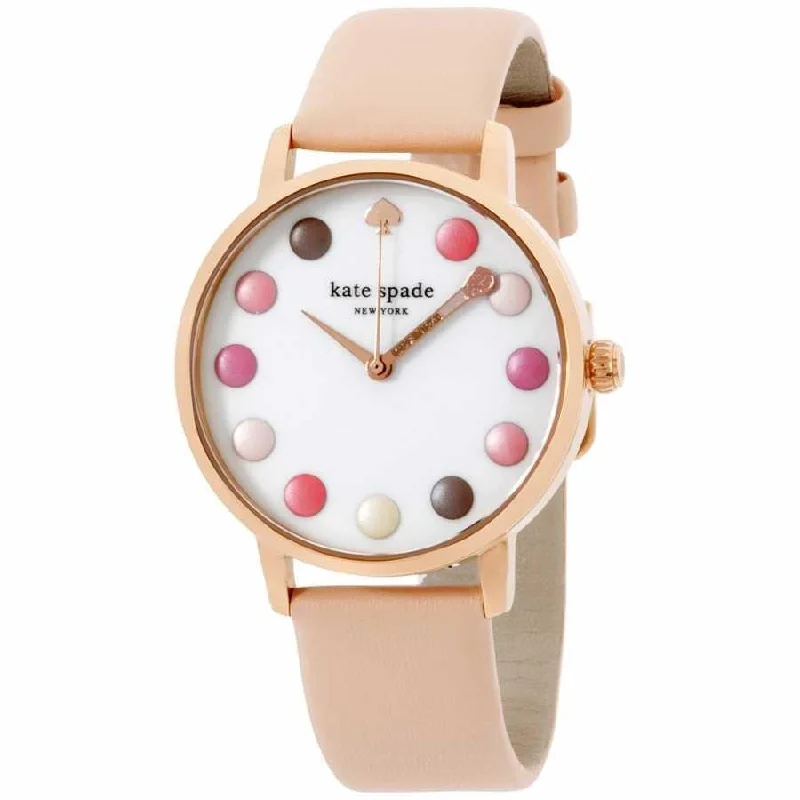 Old round watches-Kate Spade Women's KSW1253 Metro Makeup Cream Nude Leather Watch