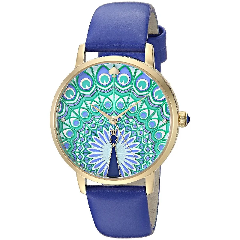 Daily bold watches-Kate Spade Women's KSW1285 Metro Peacock Crystal Blue Leather Watch