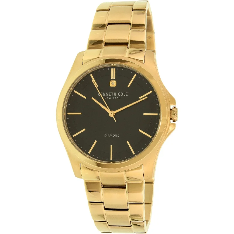 Bright bezel watches-Kenneth Cole Men's 10027421 Classic Crystal Gold-Tone Stainless Steel Watch