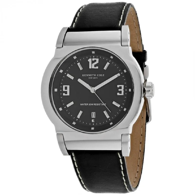 Flex mesh watches-Kenneth Cole Men's 10036252 Classic Black Leather Watch