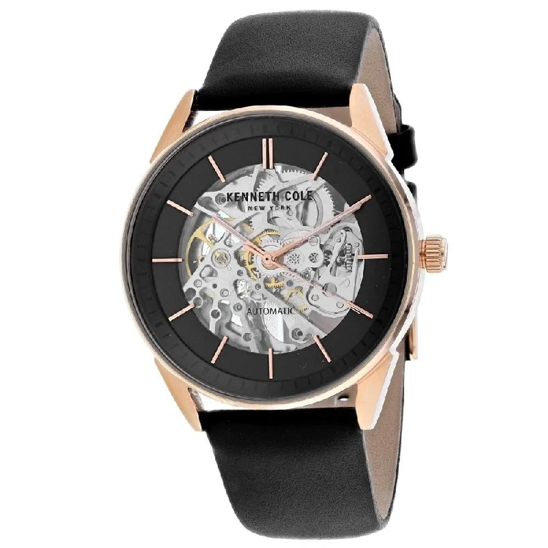 Retro face watches-Kenneth Cole Men's KC50192001 Skeleton Black Leather Watch