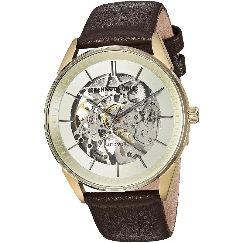 Eco leather watches-Kenneth Cole Men's KC50192004 Skeleton Brown Leather Watch