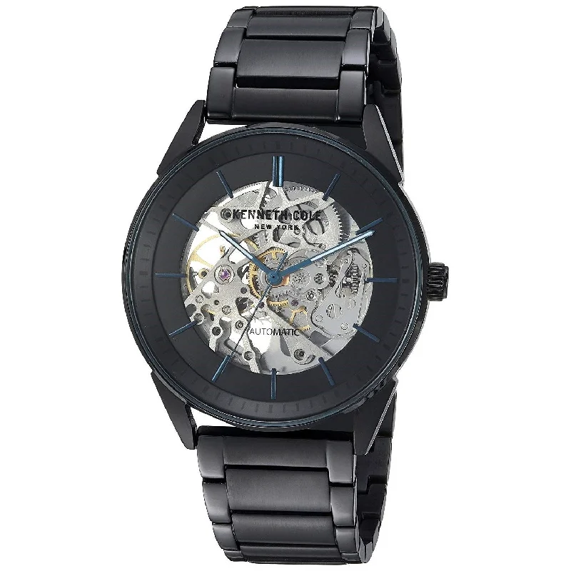 Thick bezel watches-Kenneth Cole Men's KC50192007 Skeleton Black Stainless Steel Watch